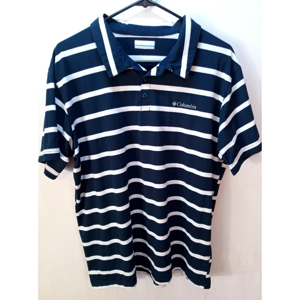 Men's Columbia Omni Shade Polo Shirt, XL, Navy Blue White Striped